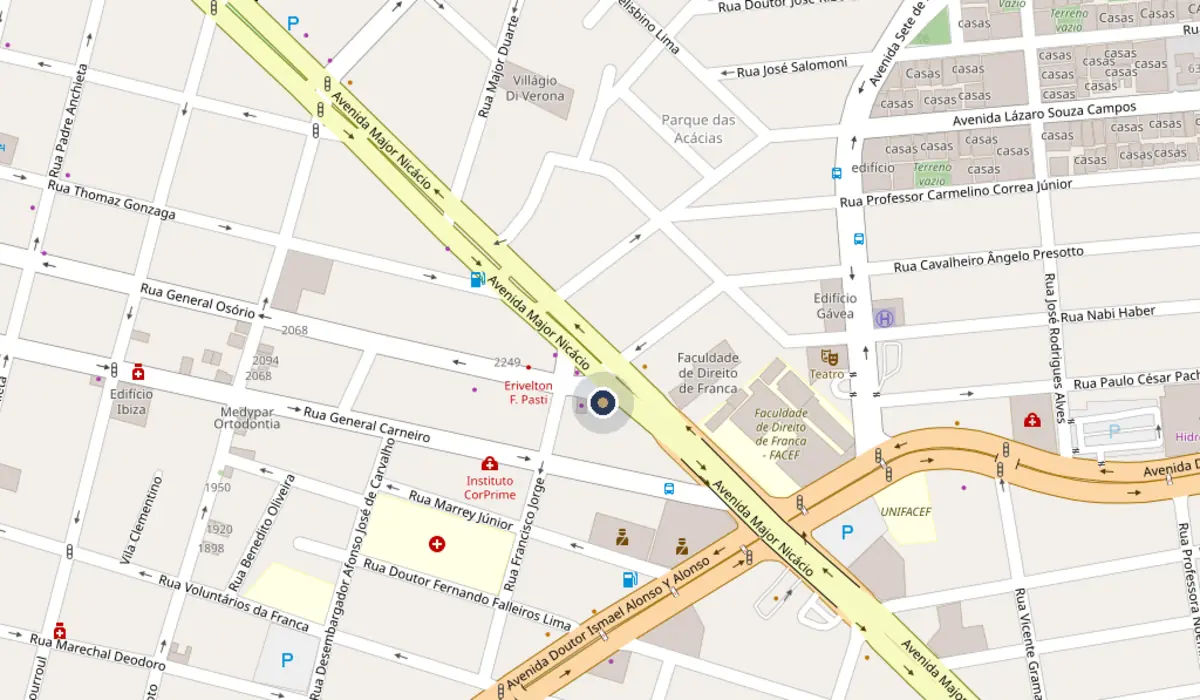 Mapa mostrando a localização da clínica em Rua General Osório, 2360 — Centro, Franca/SP — CEP 14400-520
